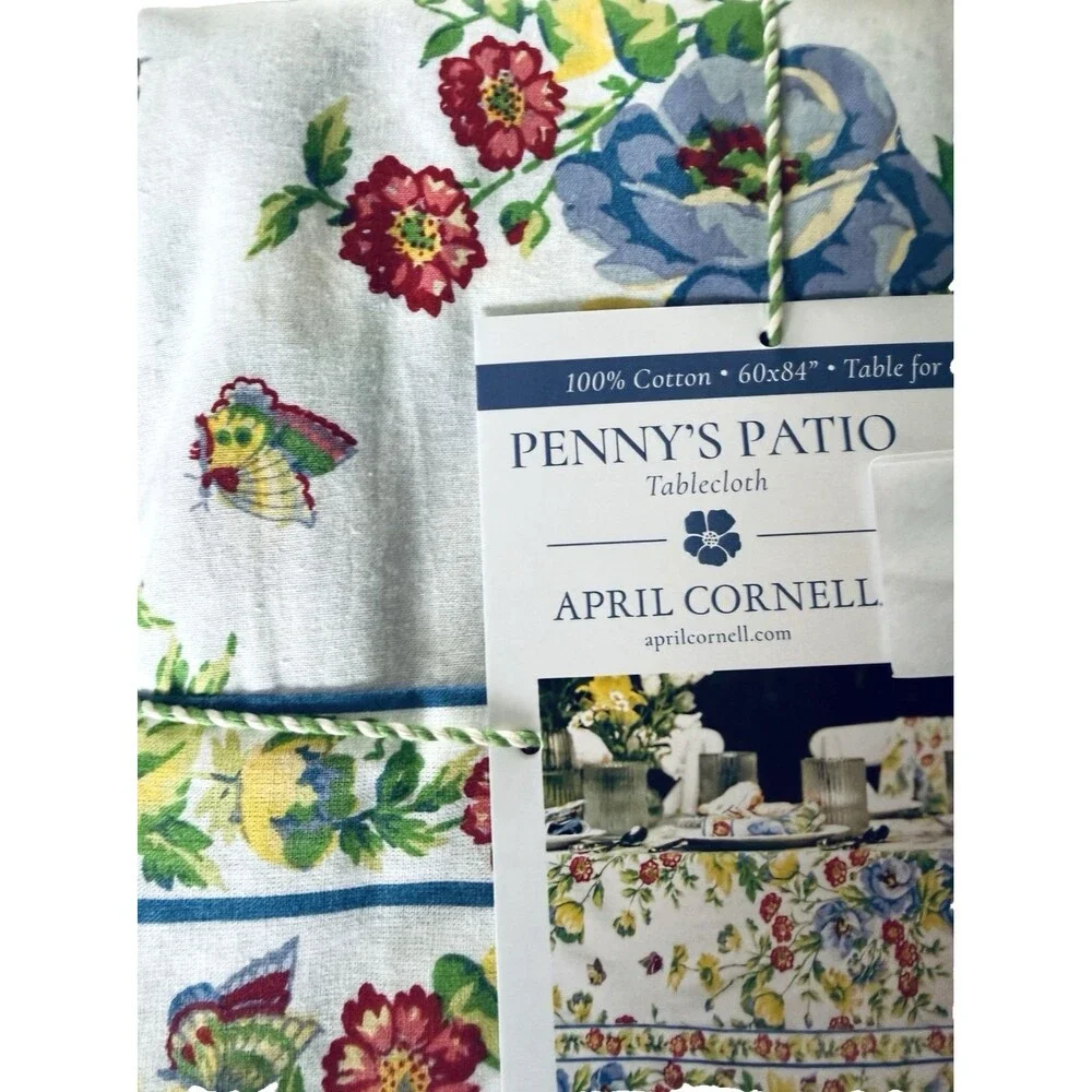 April Cornell Penny's Patio Floral Tablecloth 60x84 White Multi French Country